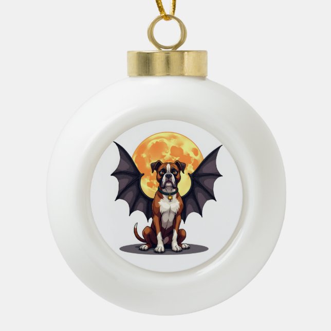 Bat Wings Boxer Ceramic Ball Christmas Ornament (Front)