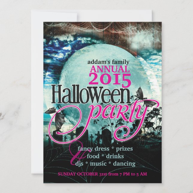 Bat Wings Moon Fairy-tale Halloween Party Invitation (Front)