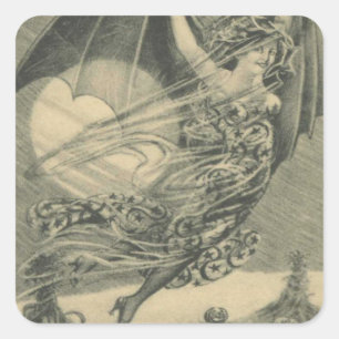Bat Woman Jack O Lantern Pumpkin Cornstalk Moon Square Sticker