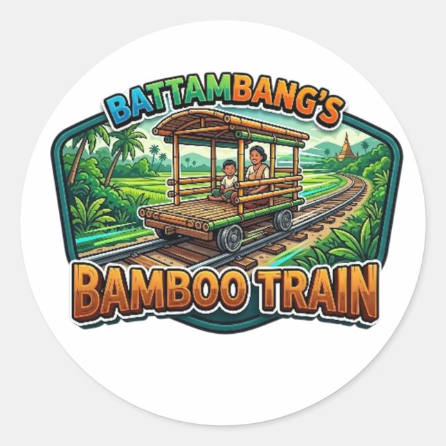BATAMBANG'S BAMBOO TRAIN CLASSIC ROUND STICKER (Front)