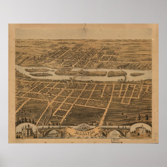 Batavia Illinois 1869 Antique Panoramic Map Poster (Front)