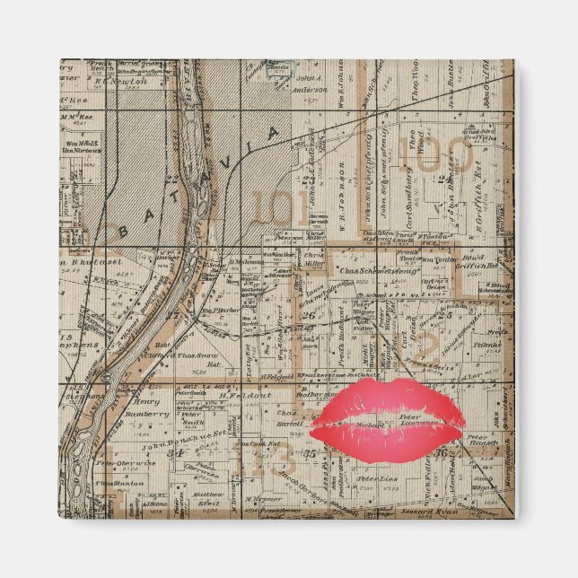 Batavia Illinois Plat Map 1870 Fox River Valley Magnet (Front)