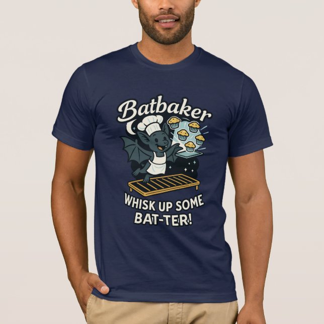 Batbaker Cute Bat Baker Pun Illustration T-Shirt (Front)