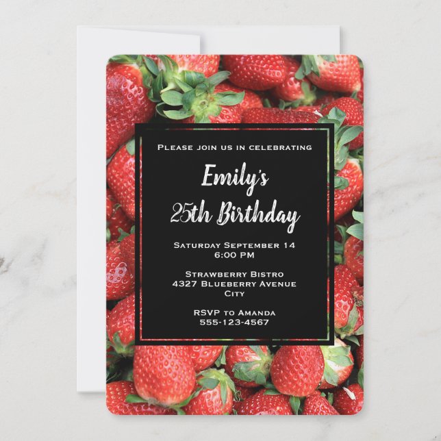 Batch of Red Juicy Strawberries Birthday Invitation (Front)