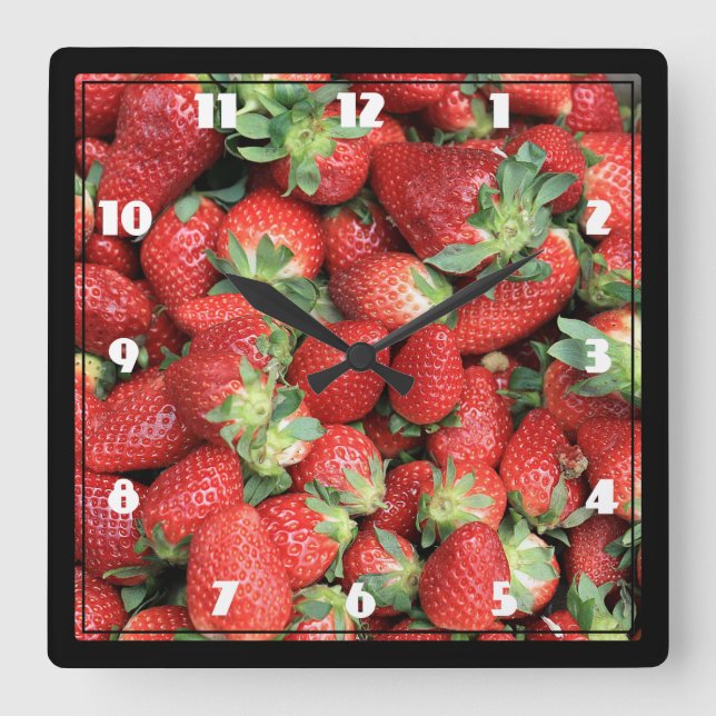 Batch of Red Juicy Strawberries Photograph Square Wall Clock (Front)