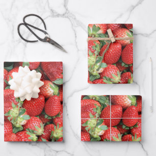 Batch of Red Juicy Strawberries Wrapping Paper Sheet