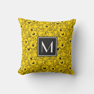 Batch of Yellow Smiles Pattern   Monogram Cushion