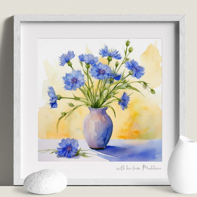Batchelor Button Blue Wildflower Watercolor Print (Creator Uploaded)