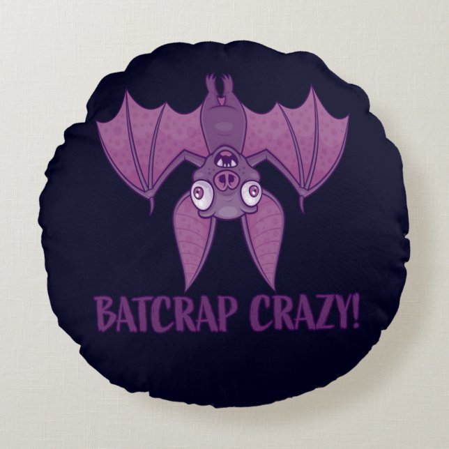 Batcrap Crazy Wacky Cartoon Bat Round Cushion (Front)