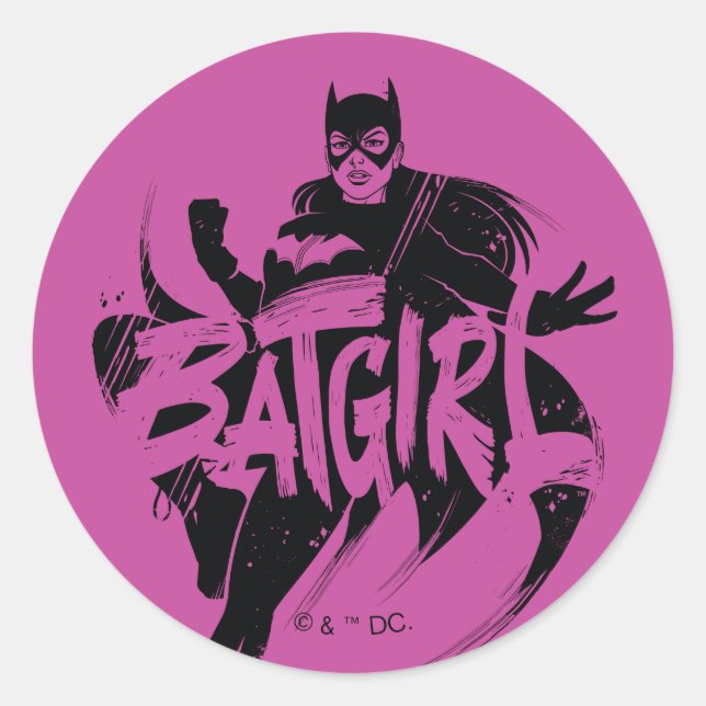 Batgirl Ink Brush Name Classic Round Sticker (Front)