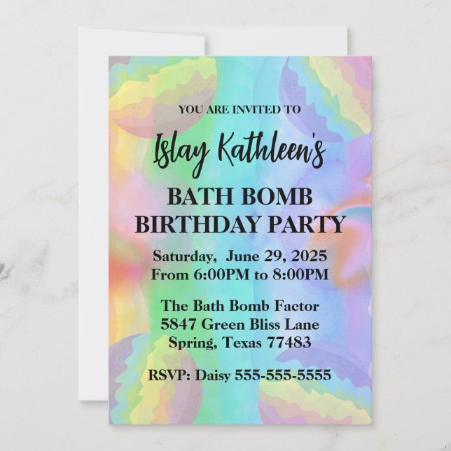 Bath Bomb Birthday Party Invitation (Front)