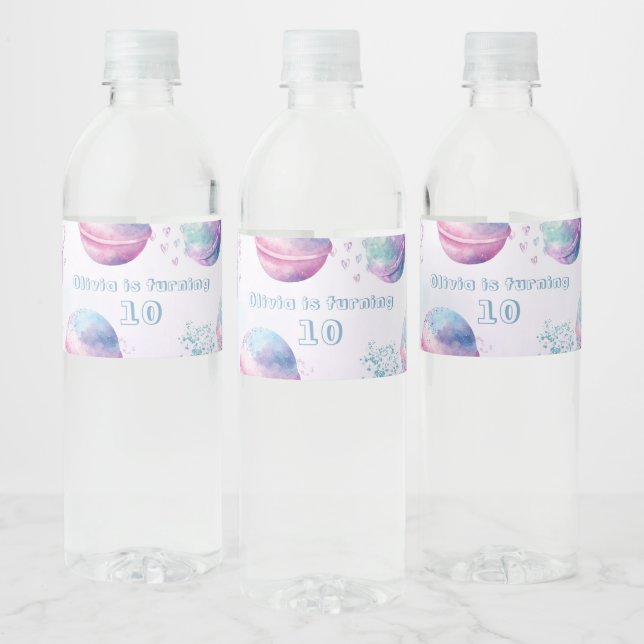 Bath bomb gender neutral birthday party water bottle label (Bottles)