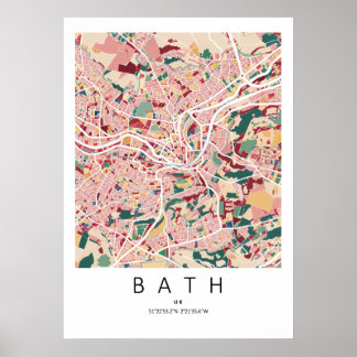 Bath England Map Poster | Modern City Wall Art