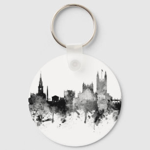 Bath England Skyline Cityscape Black White Key Ring
