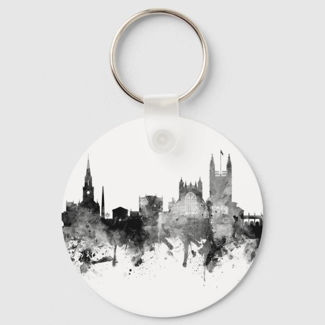 Bath England Skyline Cityscape Black White Key Ring (Front)