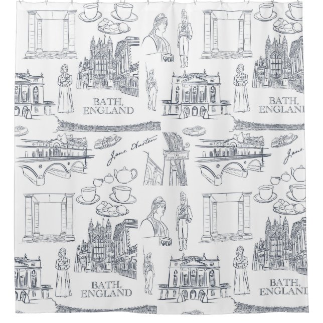 Bath, England Toile style pattern, Jane Austen Shower Curtain (Front)