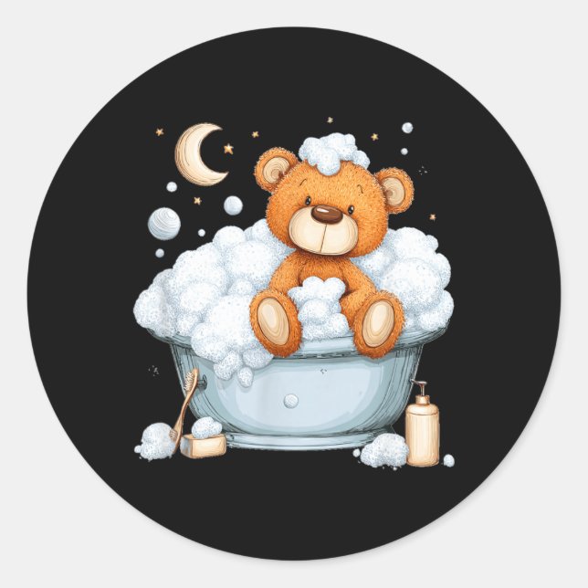Bath Foam Teddy Bear with Bubbles for Bathtubes Classic Round Sticker (Front)