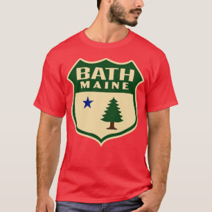 Bath Maine Retro Pine Tree Shield Green T-Shirt