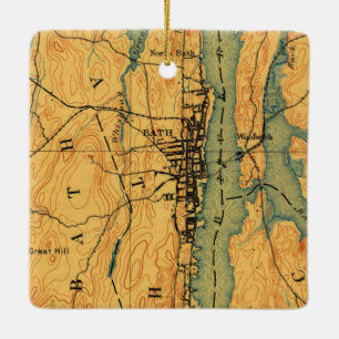 Bath Maine Vintage Map 1894 Ceramic Ornament