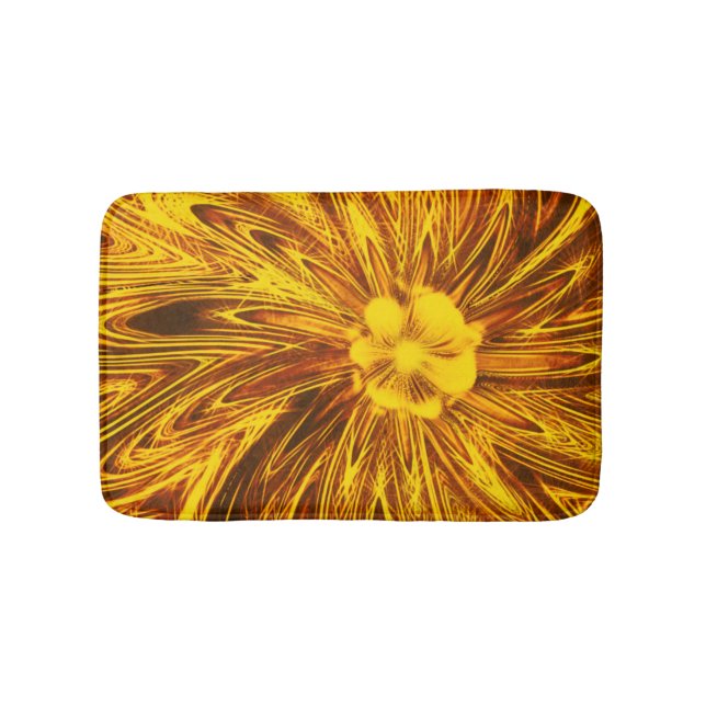 Bath Mat Abstract Lines Yellow Flower (Front)