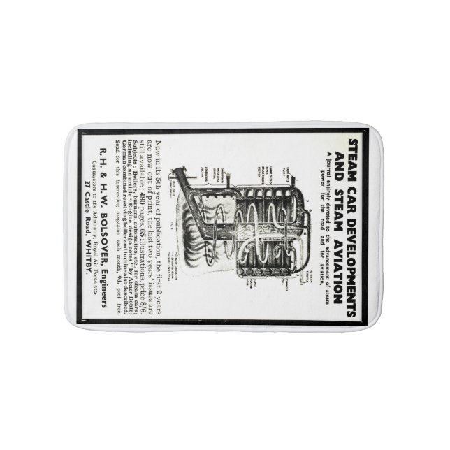 Bath mat Advert Steam Cars and Steam Aviation (Front)