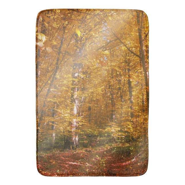 Bath Mat Autumn forest Gold Rays (Front Vertical)