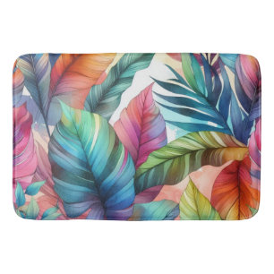 Bath Mat Colourful Tropical Leaves Watercolors