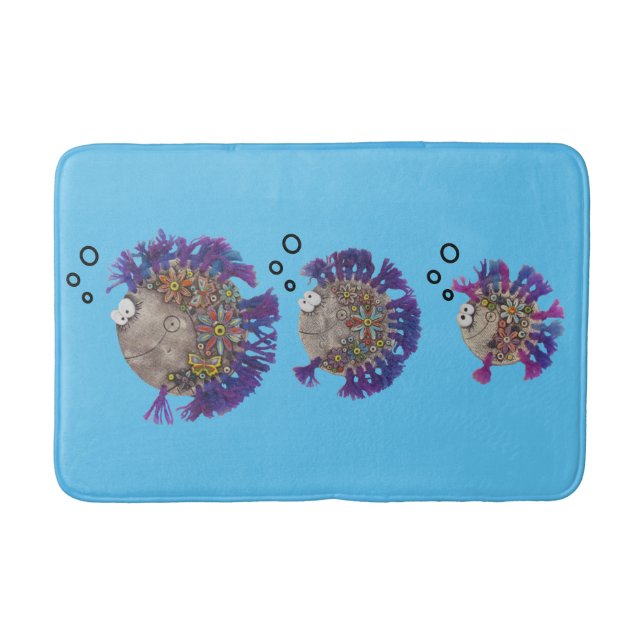Bath Mat - Family of Blue and Purple Fish (Front)