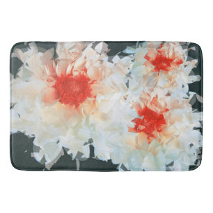 Bath Mat Flowers White Black Cubist