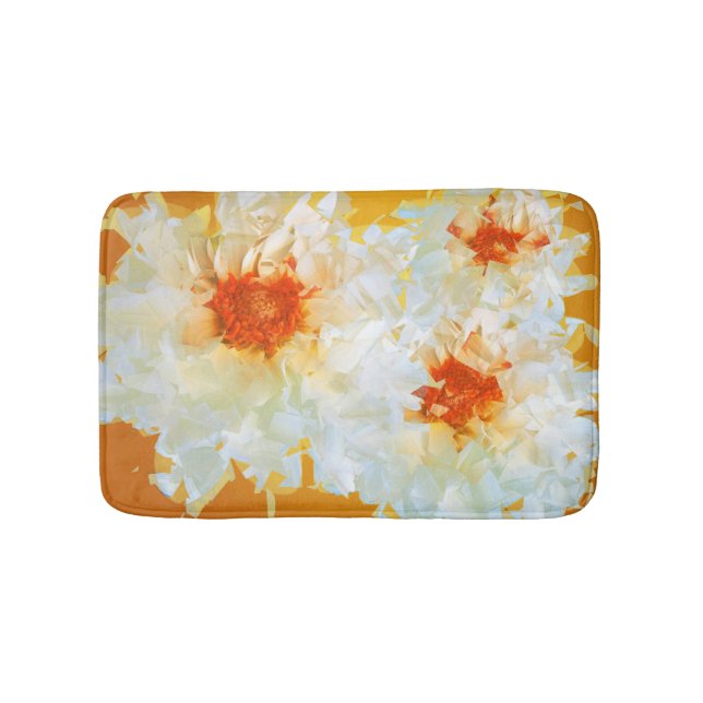 Bath Mat Flowers White Orange Cubist (Front)