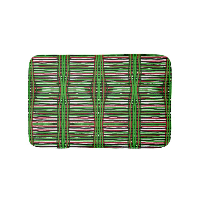 Bath Mat Green, Red, Black, White Stripes (Front)