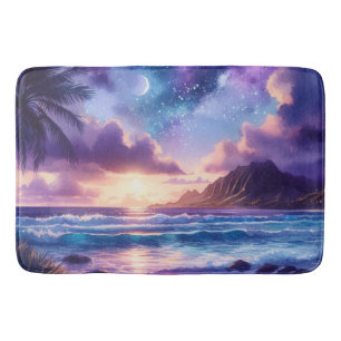 Bath Mat Purple Night Sky Moon Tropical Beach
