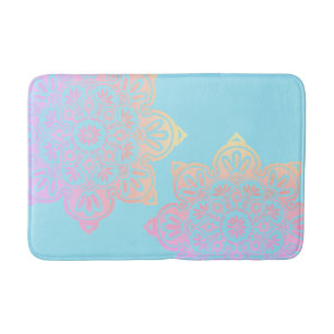 Bath Mat sky blue with big Boho medallions