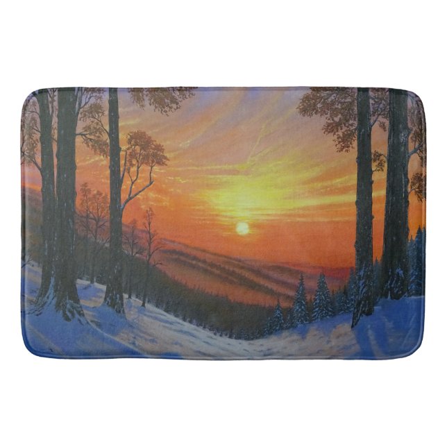 Bath Mat - "Sunset Over Snowy Forest" (Front)