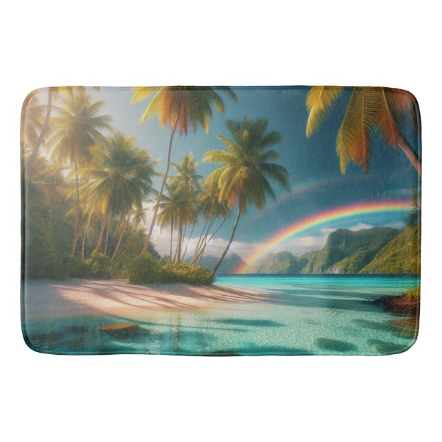 Bath Mat Tropical Beach With Rainbow And Palms (Front)