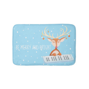 Bath Mat with Christmas reindeer playing the piano