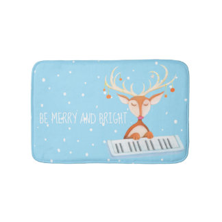Bath Mat with Christmas reindeer playing the piano