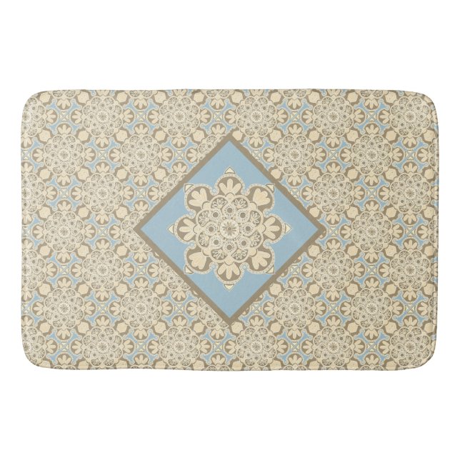  Bath mat with cream medallions on blue (Front)