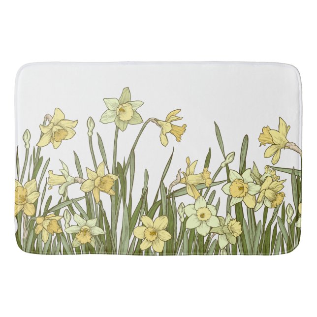 Bath Mat with drawn image of yellow daffodils (Front)