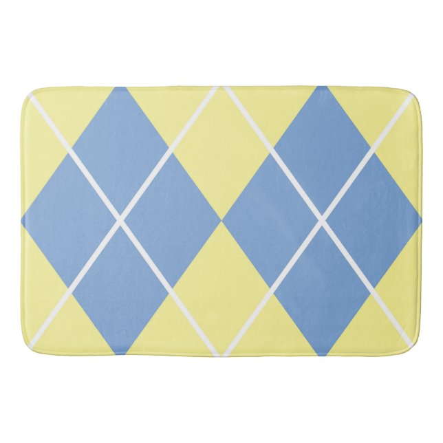 Bath Mat/Yellow and Blue Plaid Diamond Pattern Mat (Front)