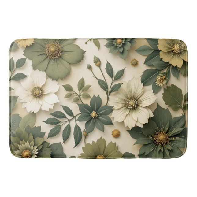 Bath Mats & Rugs green flowers pattern  (Front)