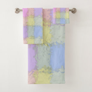 Bath Set Multicolor Pastel Plaid
