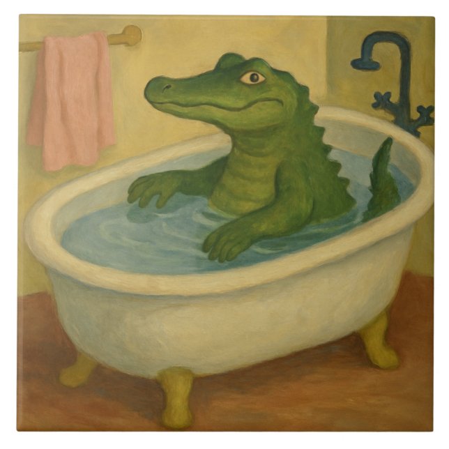 Bath Time Alligator Ceramic Tile (Front)