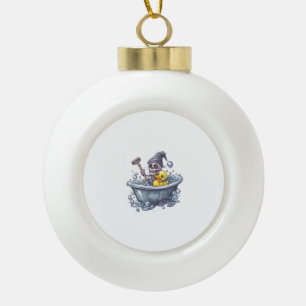 Bath Time Bones – Cute Funny Skull in Tub Ceramic Ball Christmas Ornament