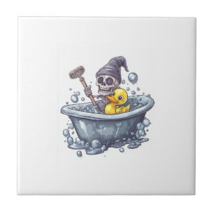 Bath Time Bones � Cute Funny Skull in Tub Ceramic Tile