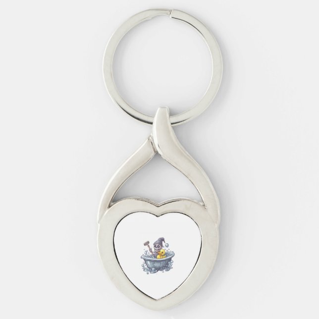 Bath Time Bones � Cute Funny Skull in Tub Key Ring (Front)