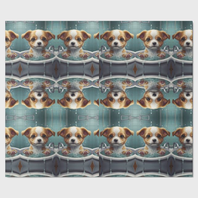 Bath-time Buddies animals in a bath Wrapping Paper (Seam)