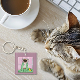 Bath Time Cat Groomer Business Logo Key Ring