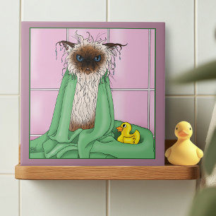 Bath Time Siamese Cat Ceramic Tile