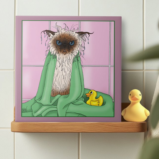 Bath Time Siamese Cat Ceramic Tile (Creator Uploaded)